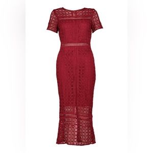 Showny Boutique Crochet MIDI Dress, Size Small, Berry- wedding guest dress
